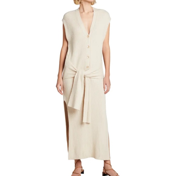 Jonathan Simkhai Annette Rib Knit Cream Cashmere Blend Henley Dress - Picture 3 of 14